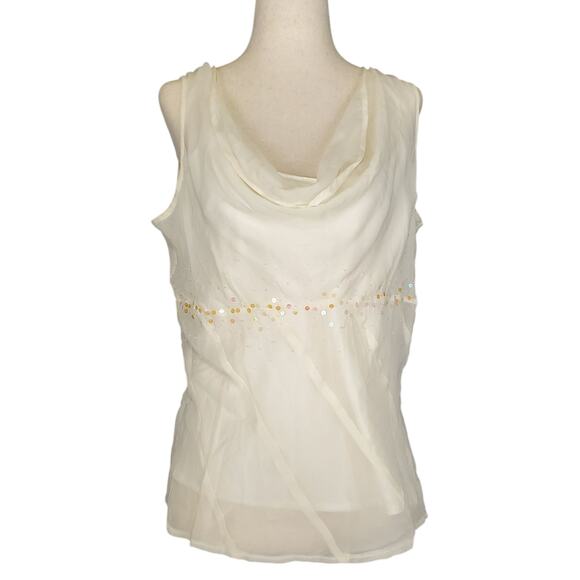 Y2k Fairycore Top Silk Emma James Cowl Neck Sequin Sheer Top w/ Tank - Size 14 - Picture 1 of 8